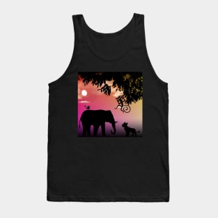 Animal Friends in the Jungle,sunset Tank Top